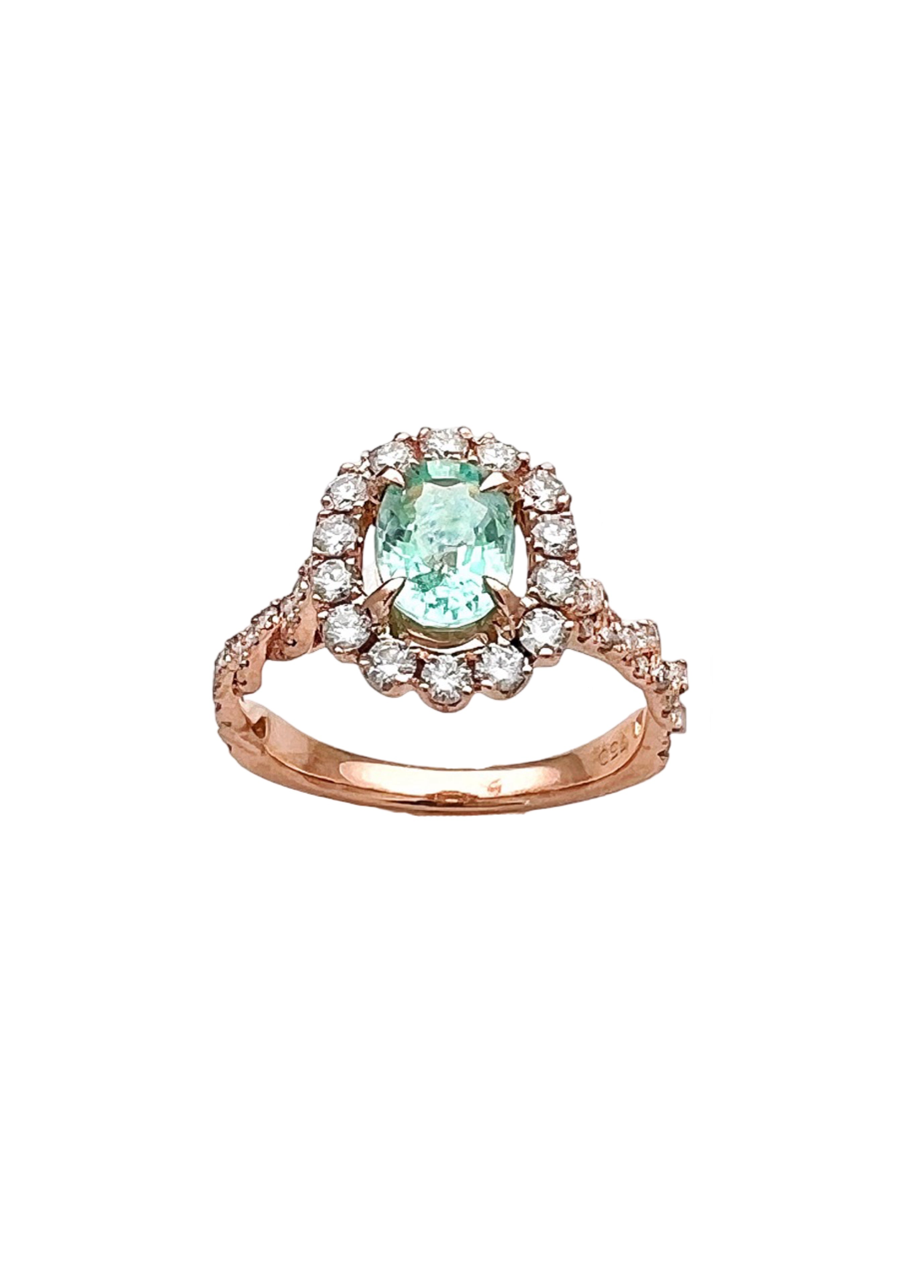0.878Cts Paraiba Tourmaline (Certified) & 0.79Cts Diamond 14K Rose Gold Ring