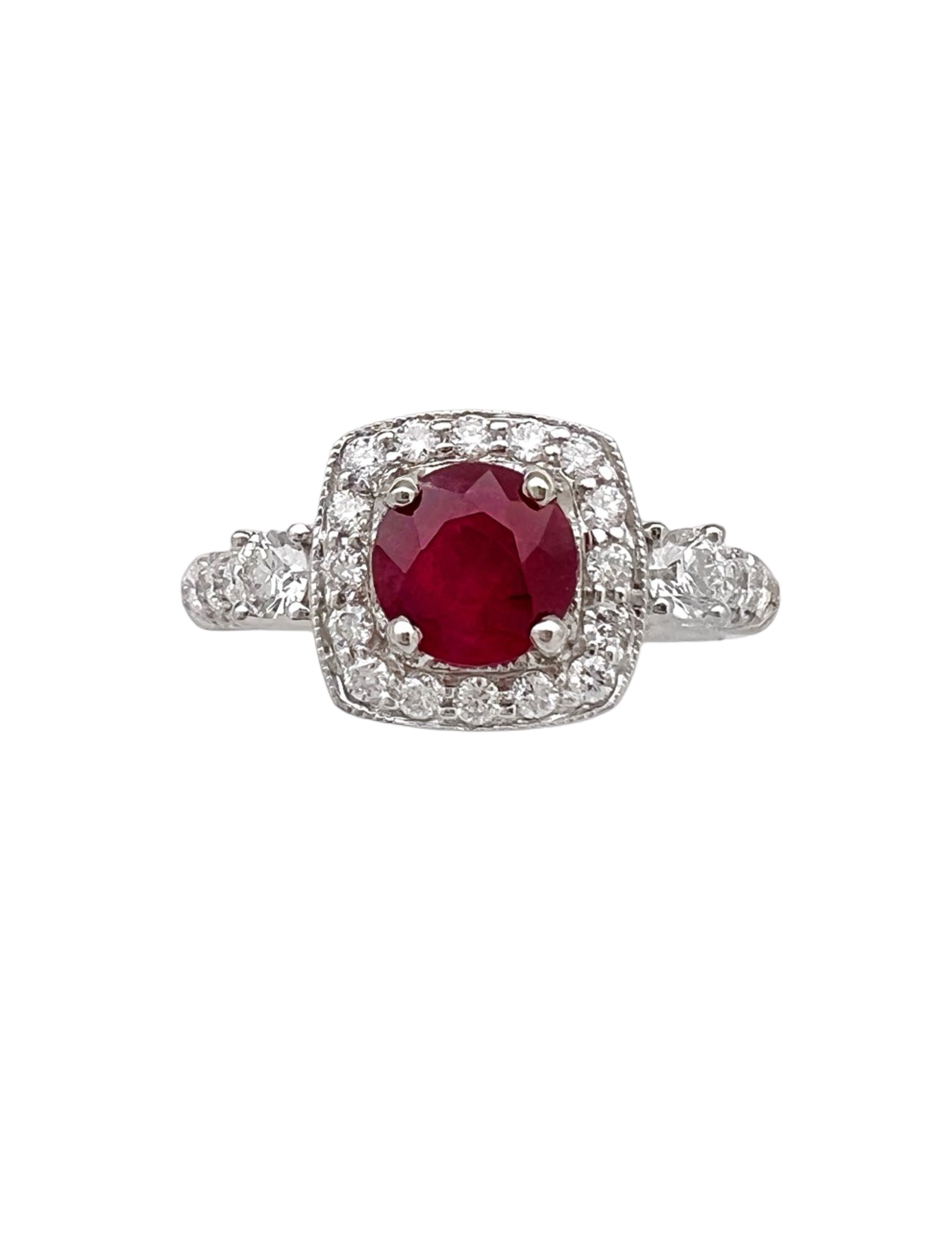 1.044Cts Ruby Mozambique (Certified) & 1.01 Cts Diamonds 14K White Gold Ring