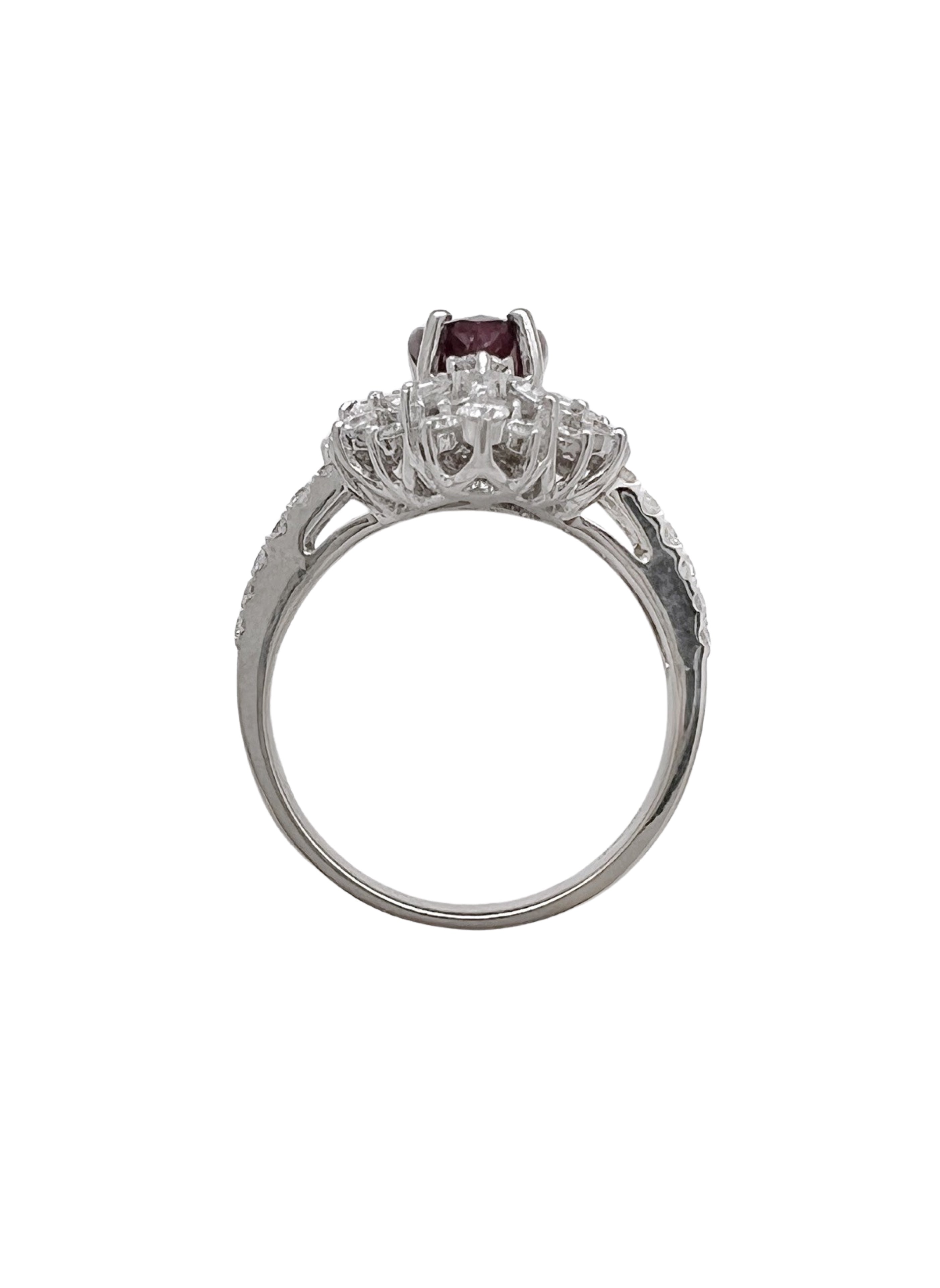 1.287 Cts Ruby Burma(Myanmar) Certified & 1.24 Cts Diamonds 18K White Gold Ring
