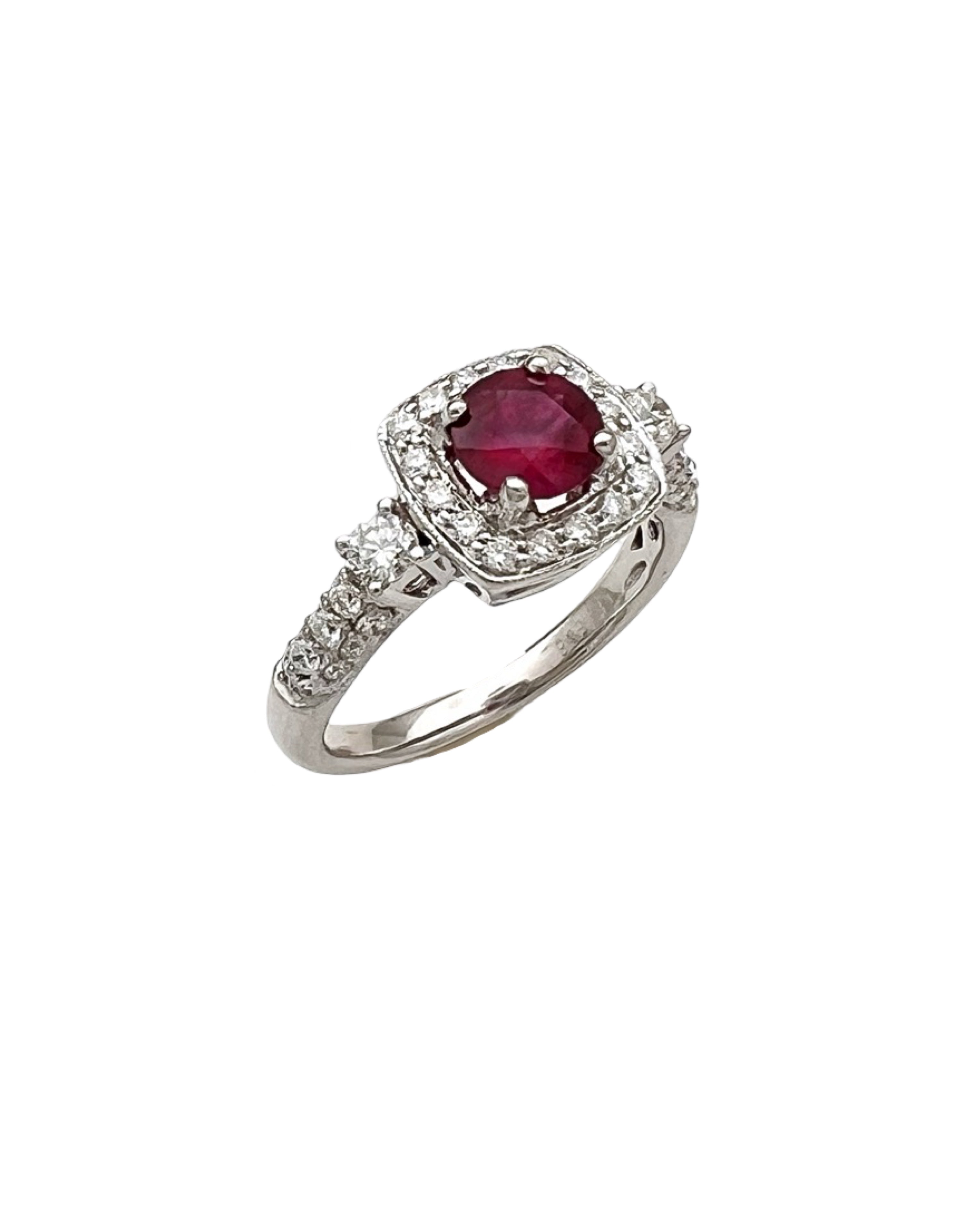 1.044Cts Ruby Mozambique (Certified) & 1.01 Cts Diamonds 14K White Gold Ring