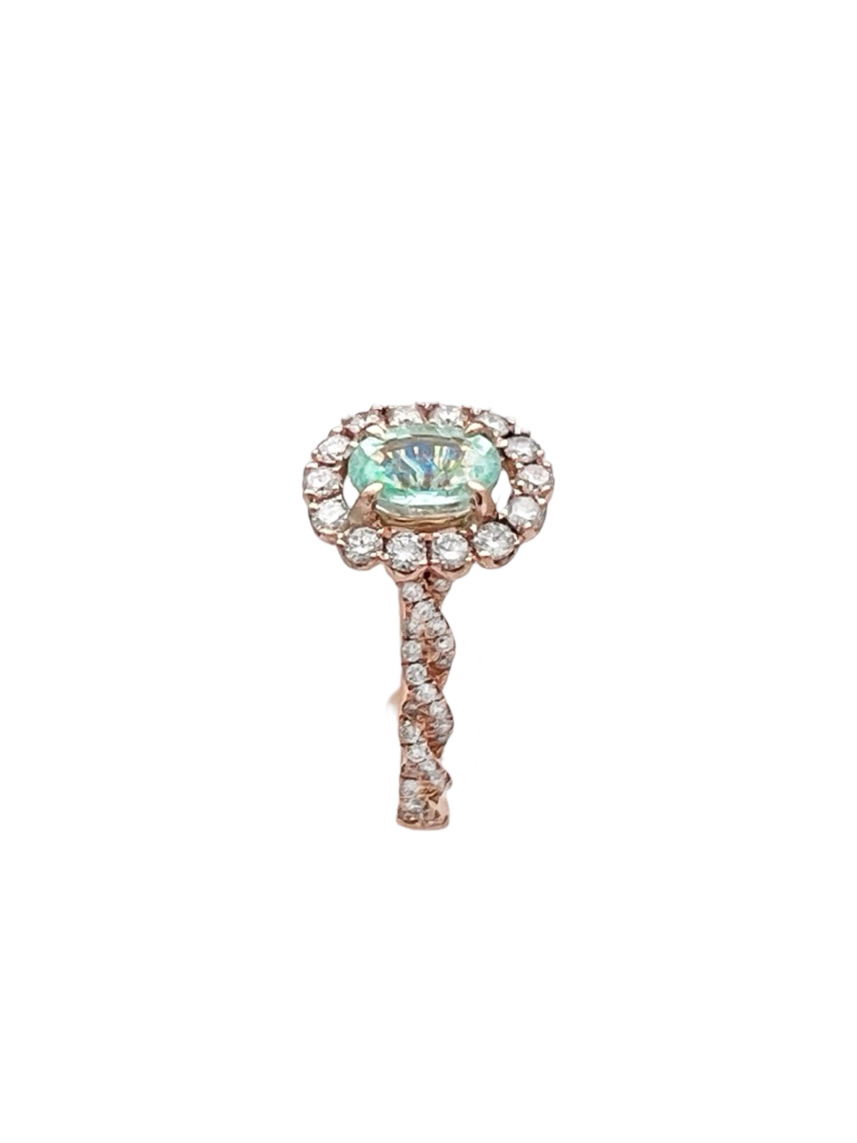 0.878Cts Paraiba Tourmaline (Certified) & 0.79Cts Diamond 14K Rose Gold Ring