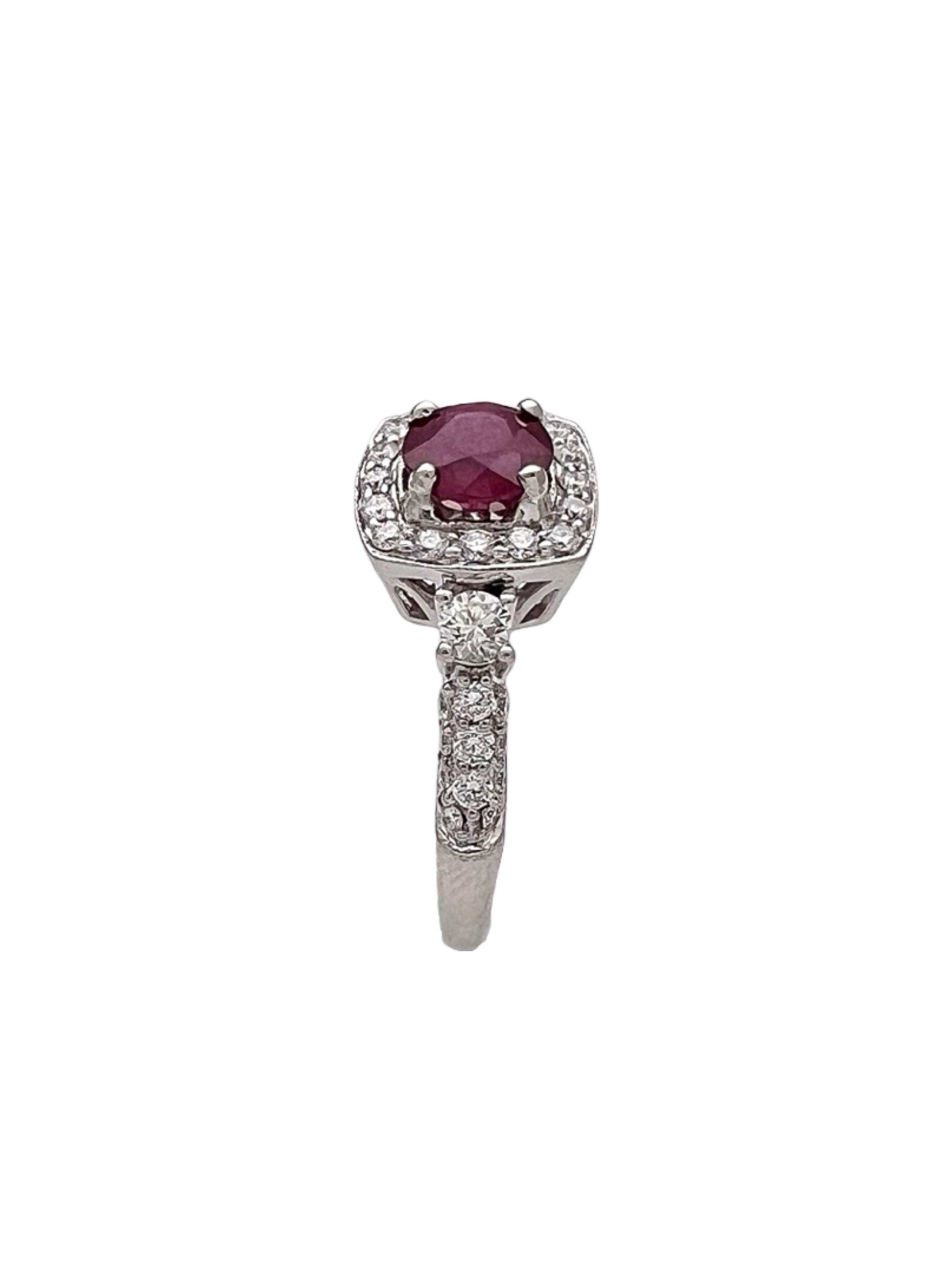 1.044Cts Ruby Mozambique (Certified) & 1.01 Cts Diamonds 14K White Gold Ring