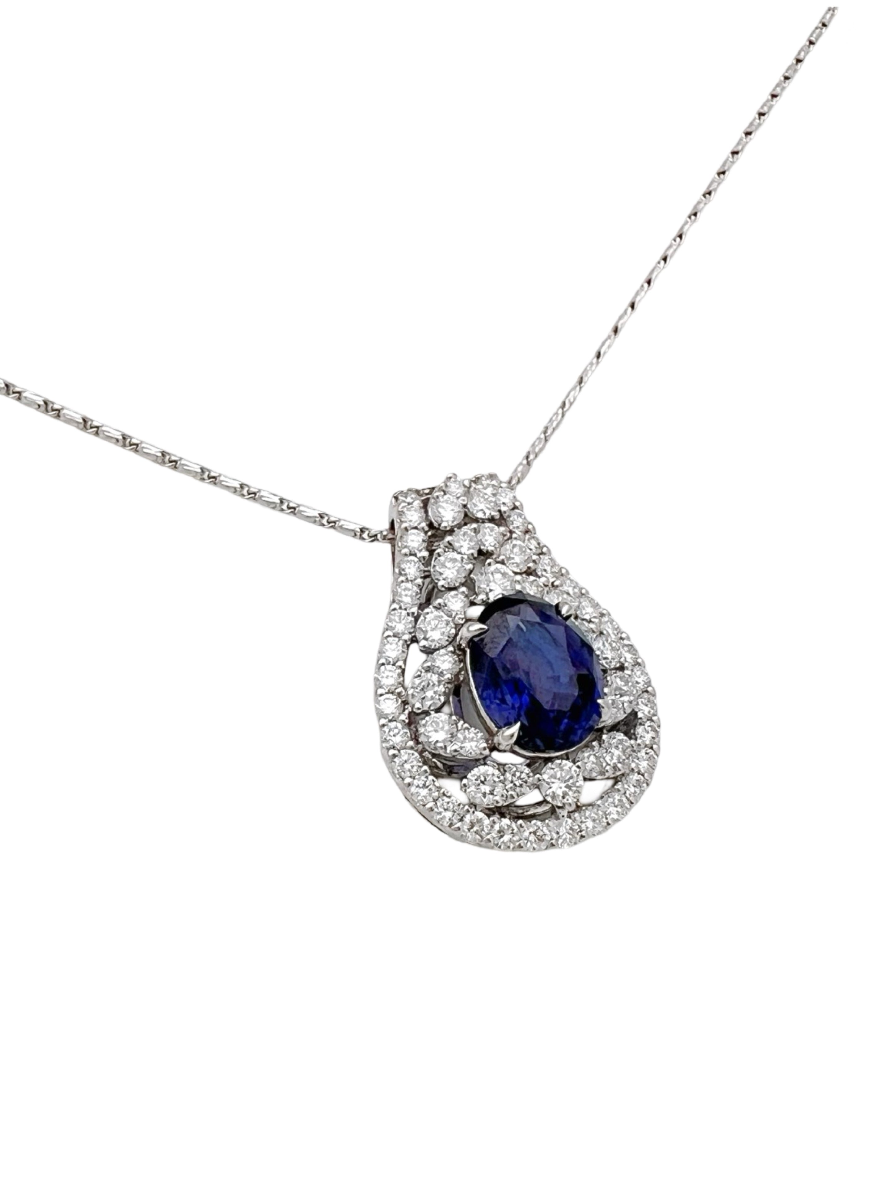 1.96Cts Ceylon Sapphire Color Change Certified & 1.48Cts Dia 18K White Gold Pendant-Chain