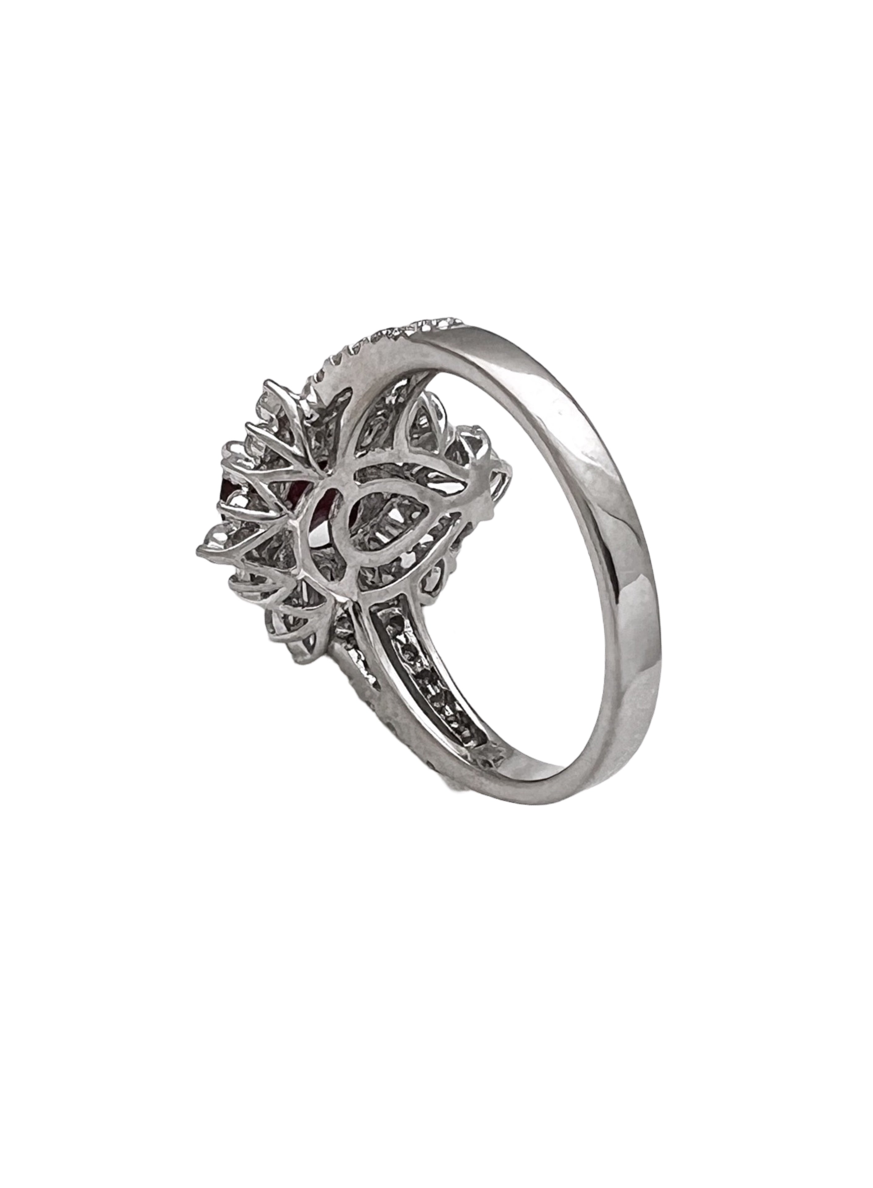 1.287 Cts Ruby Burma(Myanmar) Certified & 1.24 Cts Diamonds 18K White Gold Ring