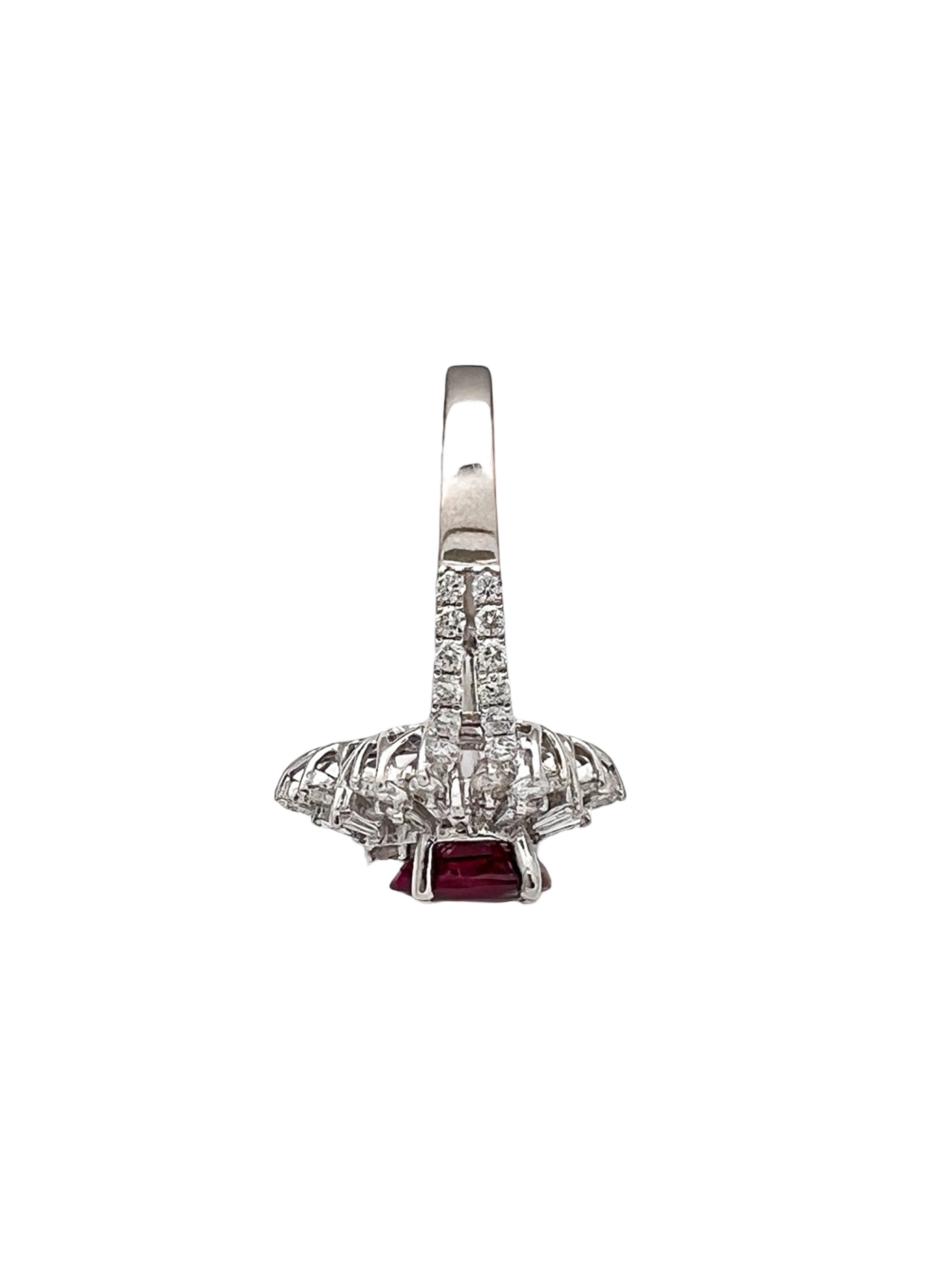 1.287 Cts Ruby Burma(Myanmar) Certified & 1.24 Cts Diamonds 18K White Gold Ring