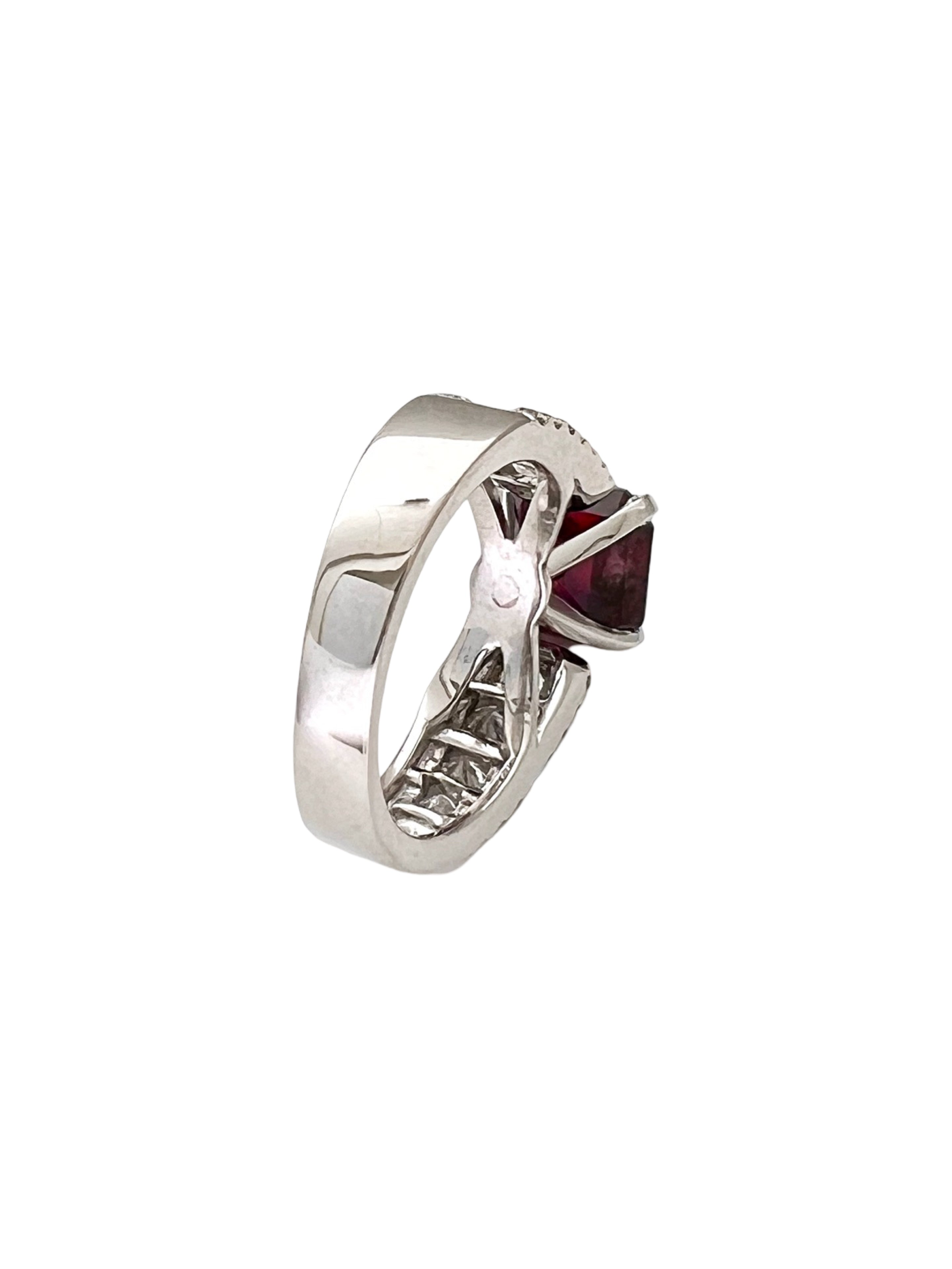 4.22 Cts Ruby (GIA Certified) and 1.55 Cts Diamond 14K White Gold Ring