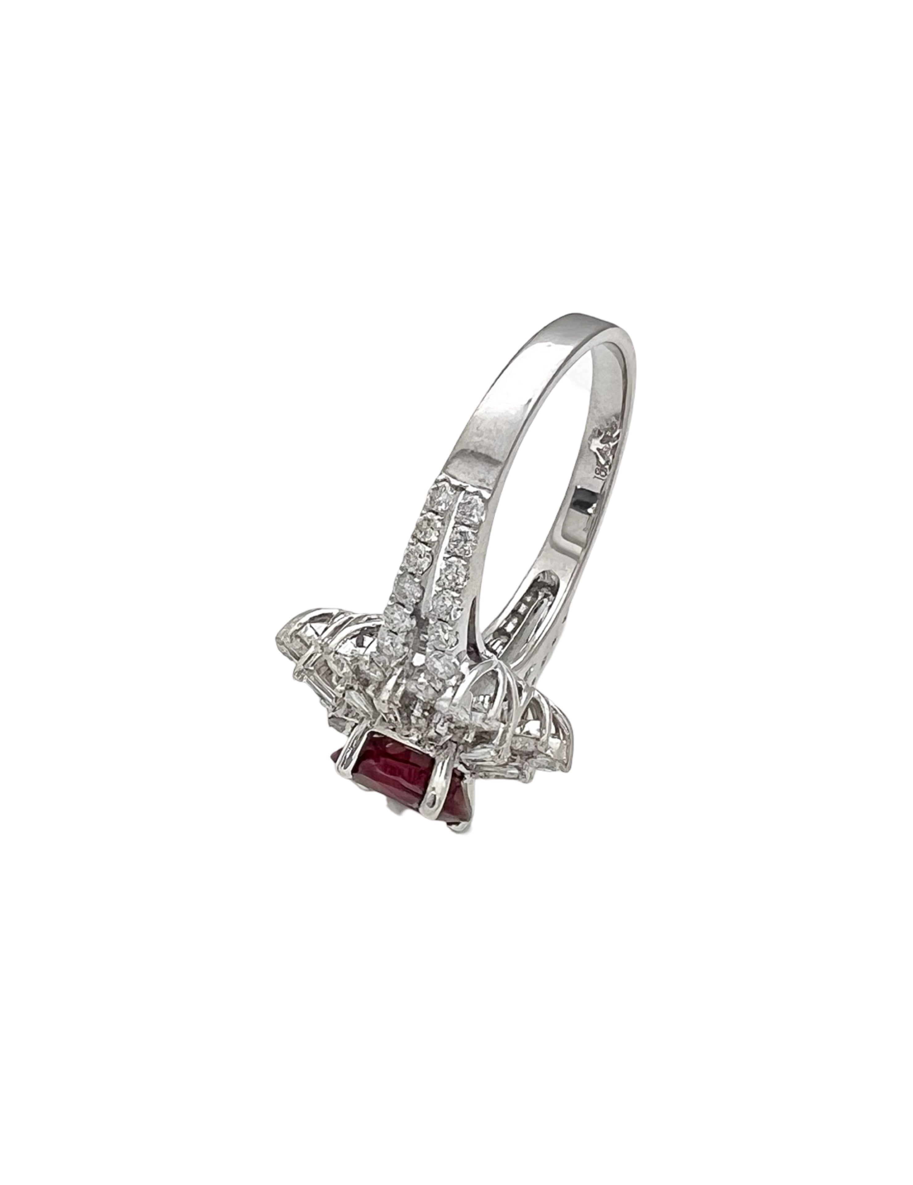 1.287 Cts Ruby Burma(Myanmar) Certified & 1.24 Cts Diamonds 18K White Gold Ring