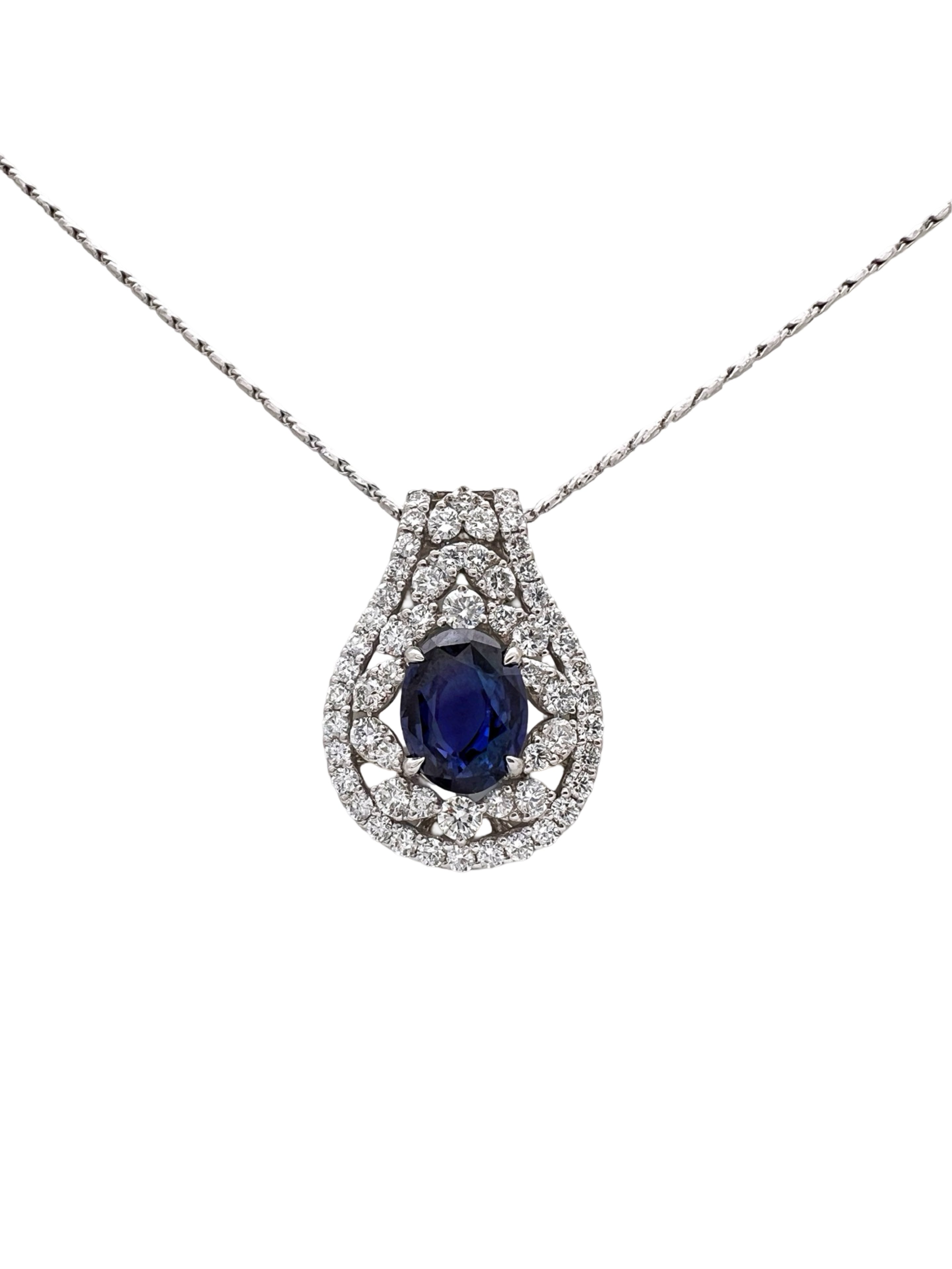 1.96Cts Ceylon Sapphire Color Change Certified & 1.48Cts Dia 18K White Gold Pendant-Chain