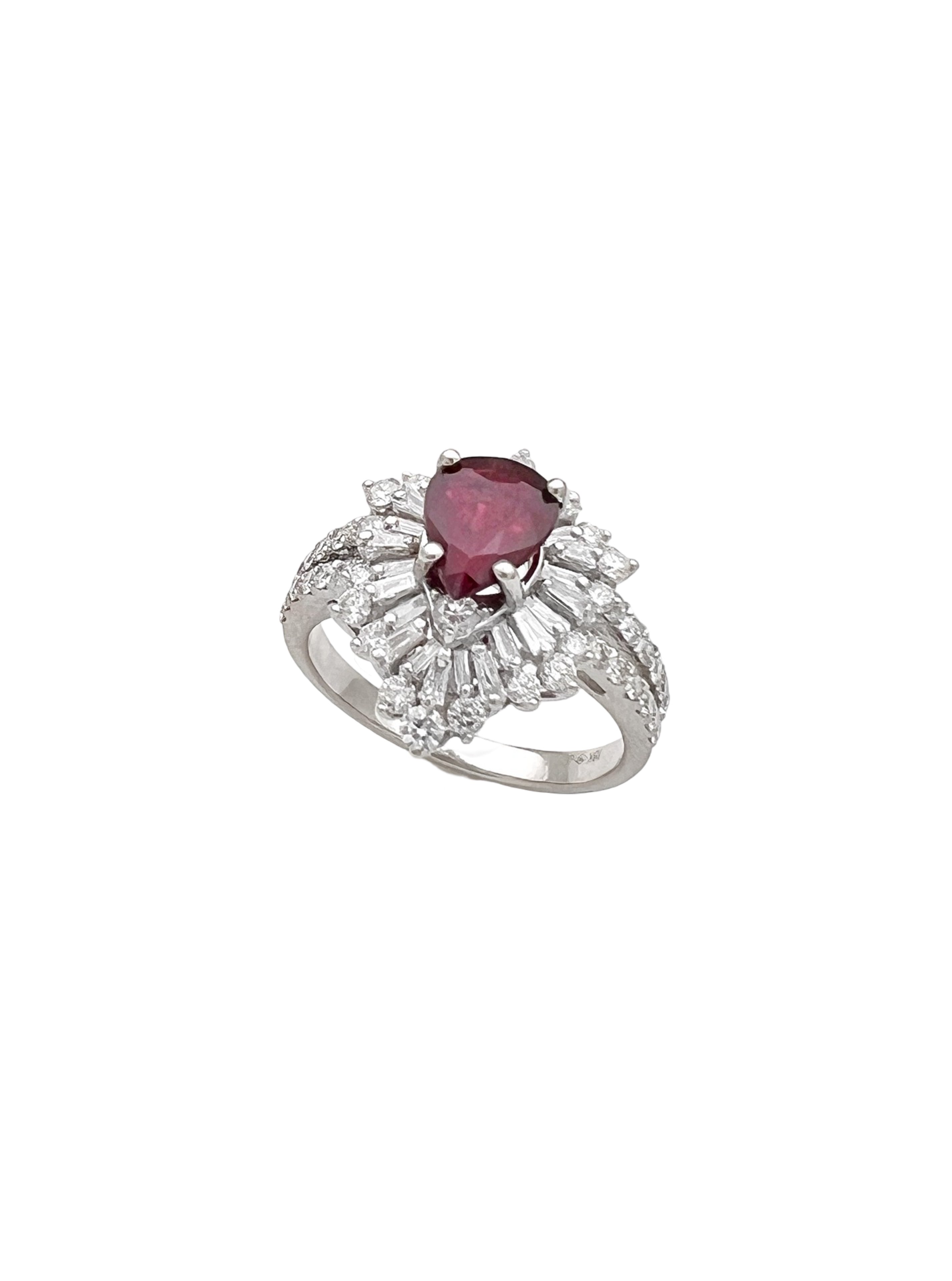 1.287 Cts Ruby Burma(Myanmar) Certified & 1.24 Cts Diamonds 18K White Gold Ring
