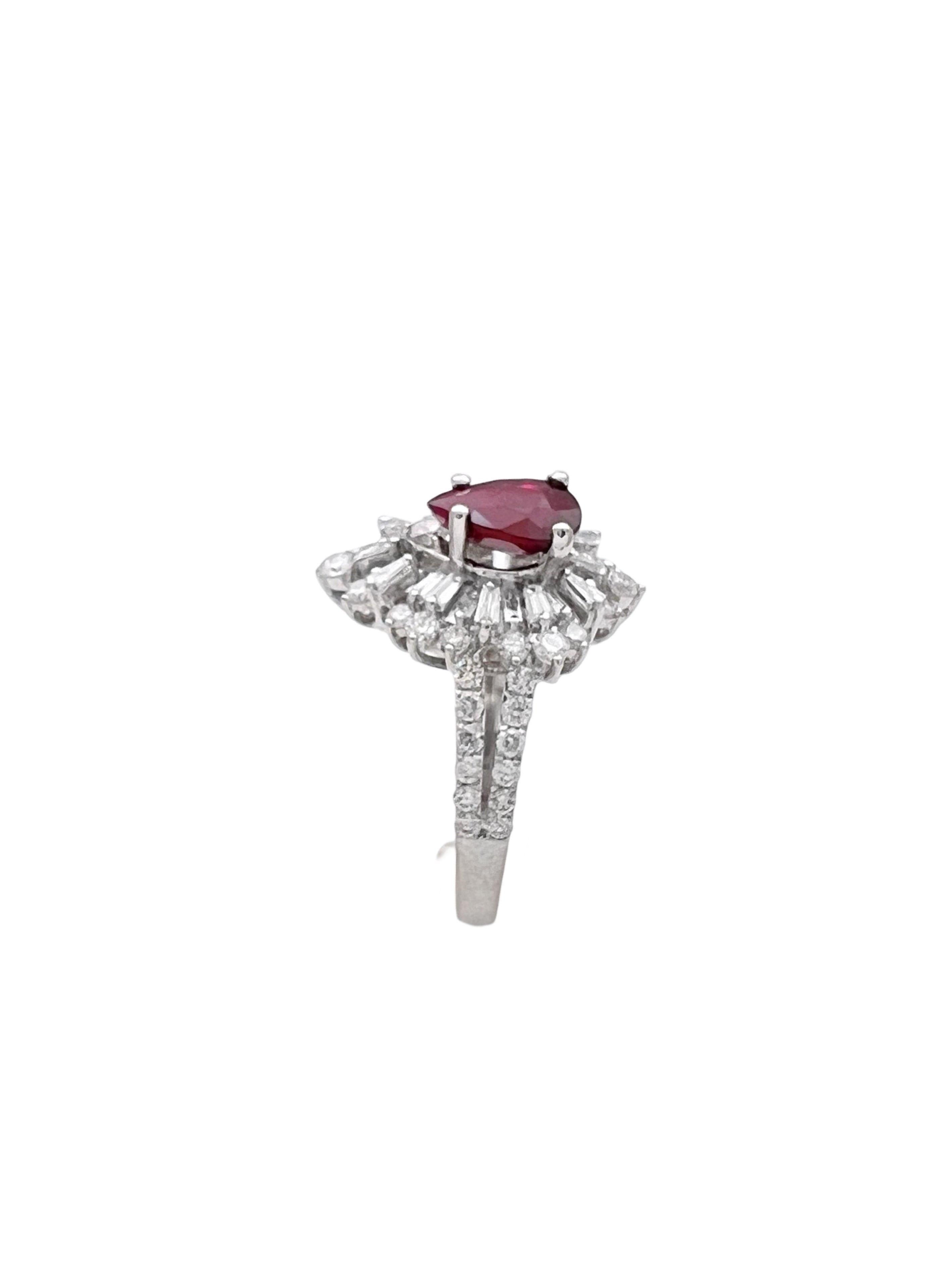 1.287 Cts Ruby Burma(Myanmar) Certified & 1.24 Cts Diamonds 18K White Gold Ring
